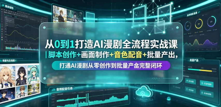 从0到1打造AI漫剧全流程实战课|脚本创作+画面制作+音色配音+批量产出,打通AI漫剧从零创作到批量量产完整闭环 从0到1打造AI漫剧全流程实战课|脚本创作+画面制作+音色配音+批量产出,打通AI漫剧从零创作到批量量产完整闭环