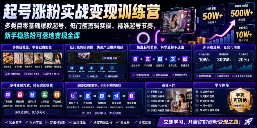 苗子起号涨粉实战变现训练营,多类目零基础爆款起号、精准起号节奏、新手稳涨粉可落地变现全课(更新0719) 苗子起号涨粉实战变现训练营,多类目零基础爆款起号、精准起号节奏、新手稳涨粉可落地变现全课(更新0719)