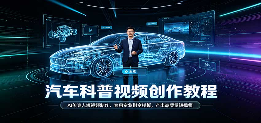 汽车科普视频创作教程:AI仿真人短视频制作,套用专业指令模板,产出高质量短视频-卓越网创