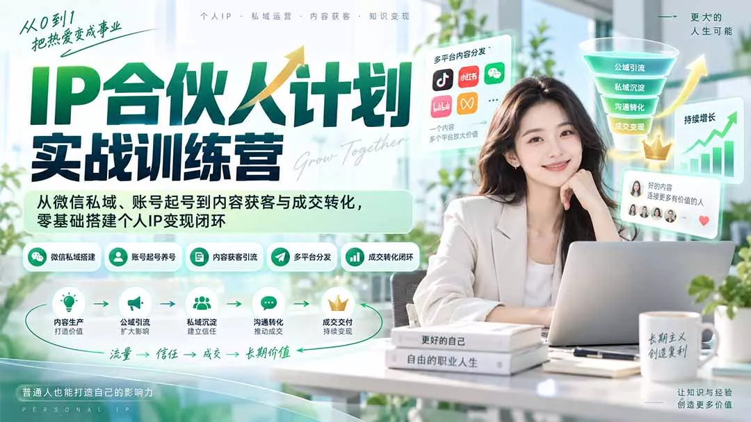 IP合伙人计划实战训练营-更新：从微信私域、账号起号到内容获客与成交转化，零基础搭建个人IP变现闭环-卓越网创