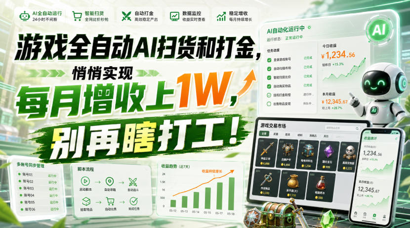 游戏全自动AI扫货和打金,悄悄实现每月增收上1W,别再瞎打工!【揭秘】-卓越网创