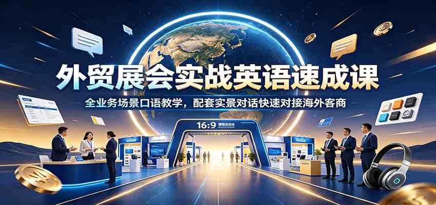 外贸展会实战英语速成课:全业务场景口语教学,配套实景对话快速对接海外客商-卓越网创
