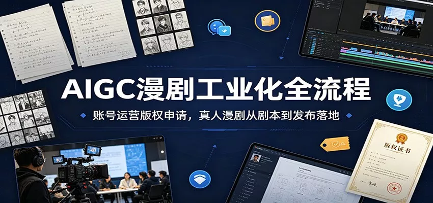 AIGC漫剧工业化全流程：账号运营版权申请，真人漫剧从剧本到发布落地-卓越网创