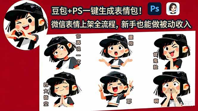 (18402期)豆包+PS一键生成表情包!微信表情上架全流程,新手也能做被动收入-卓越网创