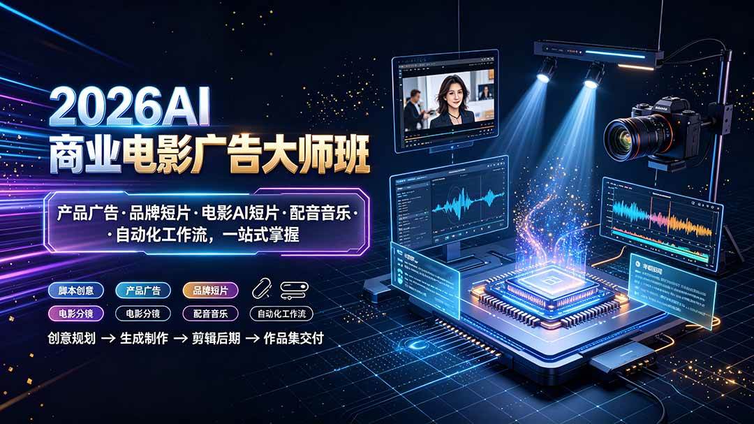 （19303期）2026AI商业电影广告大师班：产品广告·品牌短片·电影AI短片·配音音乐·自动化工作流，一站式掌握-卓越网创