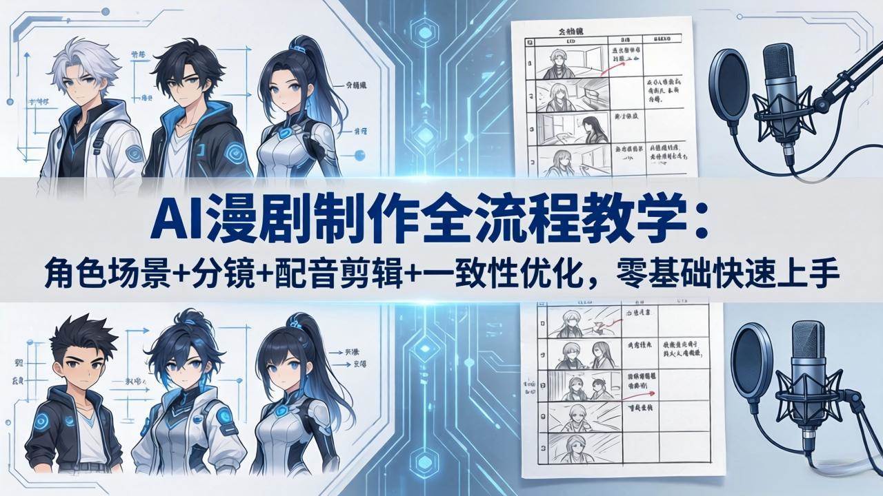 （18090期）AI漫剧制作全流程教学：角色场景+分镜+配音剪辑+一致性优化，零基础快速上手-卓越网创