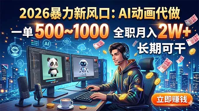 2026暴力新风口：AI动画代做，一单500~1000，全职月入2W+，长期可干-卓越网创