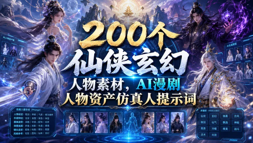 200个仙侠玄幻人物素材,AI漫剧人物资产仿真人提示词 200个仙侠玄幻人物素材,AI漫剧人物资产仿真人提示词