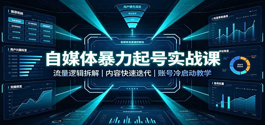 自媒体暴力起号实战课:流量逻辑拆解,内容快速迭代,账号冷启动教学-卓越网创