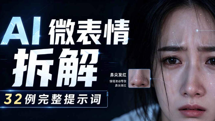 AI微表情拆解提示词合集,精准调控AI角色表情,可直接复用,0基础也能调出影视级表情变化-卓越网创