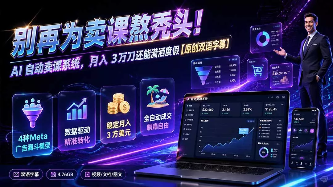 别再为卖课熬秃头！AI 自动卖课系统，月入 3 万刀还能潇洒度假【原创双语字幕】-卓越网创