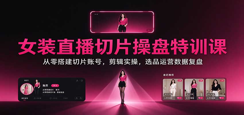 女装直播切片操盘特训课：从零搭建切片账号，剪辑实操，选品运营数据复盘-卓越网创