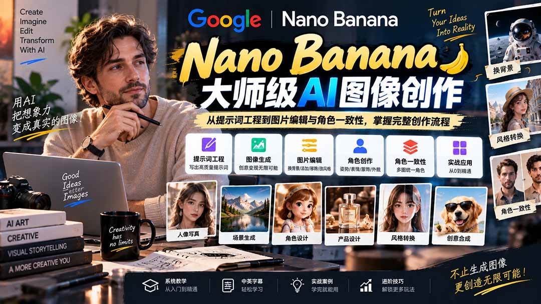 （20609期）【无水印】Nano Banana大师级AI图像实战课：从提示词工程到图片编辑与角色一致性，掌握完整创作流程-卓越网创