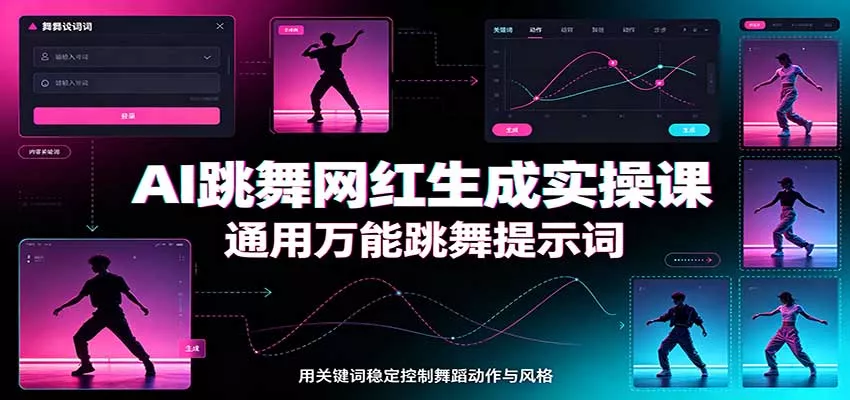 AI跳舞网红生成实操课:通用万能跳舞提示词,多模型适配,人物舞蹈视频制作全套教学-卓越网创