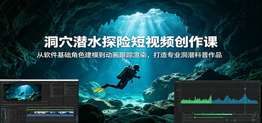 洞穴潜水探险短视频创作课：从软件基础角色建模到动画跟踪渲染，打造专业洞潜科普作品-卓越网创