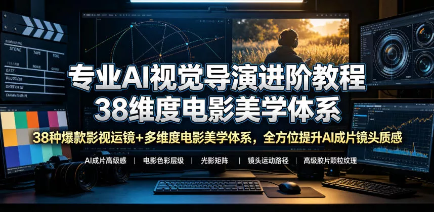 专业AI视觉导演进阶教程,38种爆款影视运镜+多维度电影美学体系,全方位提升AI成片高级感与镜头质感 专业AI视觉导演进阶教程,38种爆款影视运镜+多维度电影美学体系,全方位提升AI成片高级感与镜头质感