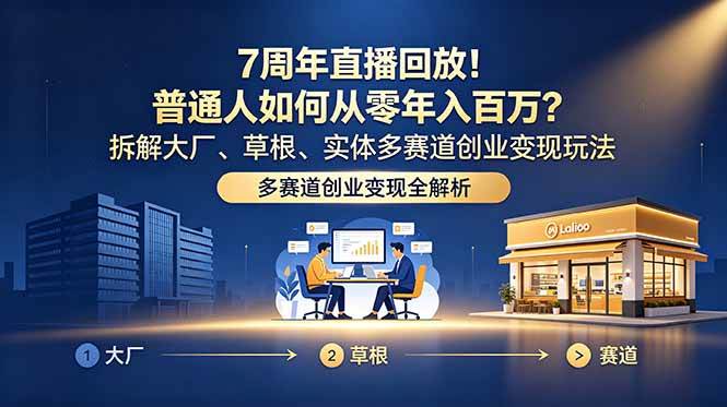 (18894期)7周年直播回放!普通人如何从零年入百万?拆解大厂、草根、实体多赛道创业变现玩法-卓越网创