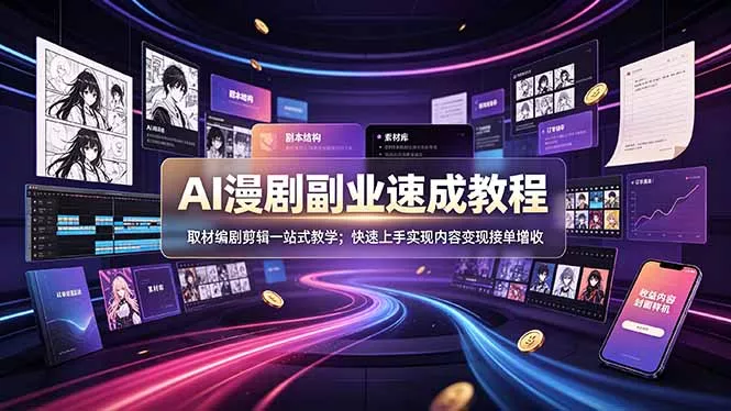 AI漫剧副业速成教程，取材编剧剪辑一站式教学；快速上手实现内容变现接单增收-卓越网创