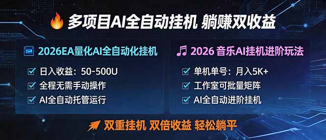 多项目AI自动挂机玩法：双重挂机，双倍收益，轻松躺平-卓越网创