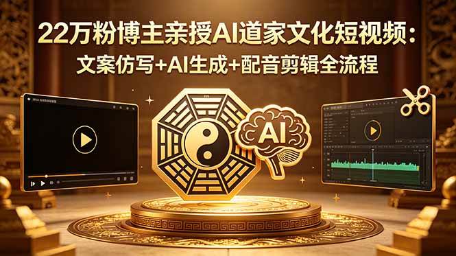 （18580期）22万粉博主亲授AI道家文化短视频：文案仿写+AI生成+配音剪辑全流程-卓越网创