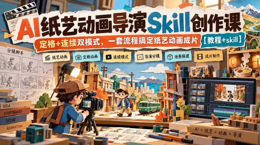 AI纸艺动画导演Skill创作课|定格+连续双模式,一套流程搞定纸艺动画成片【教程+skill】 AI纸艺动画导演Skill创作课|定格+连续双模式,一套流程搞定纸艺动画成片【教程+skill】