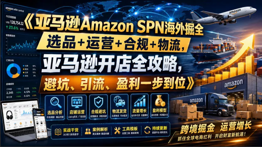 亚马逊Amazon SPN海外掘全,选品+运营+合规+物流,亚马逊开店全攻略,避坑、引流、盈利一步到位 亚马逊Amazon SPN海外掘全,选品+运营+合规+物流,亚马逊开店全攻略,避坑、引流、盈利一步到位