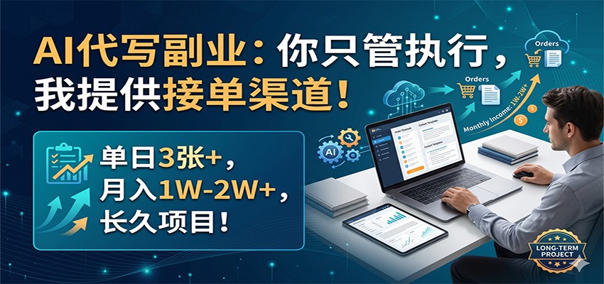 AI代写副业:你只管执行,我提供接单渠道!单日3张+,月入1W-2W+,长久项目-卓越网创