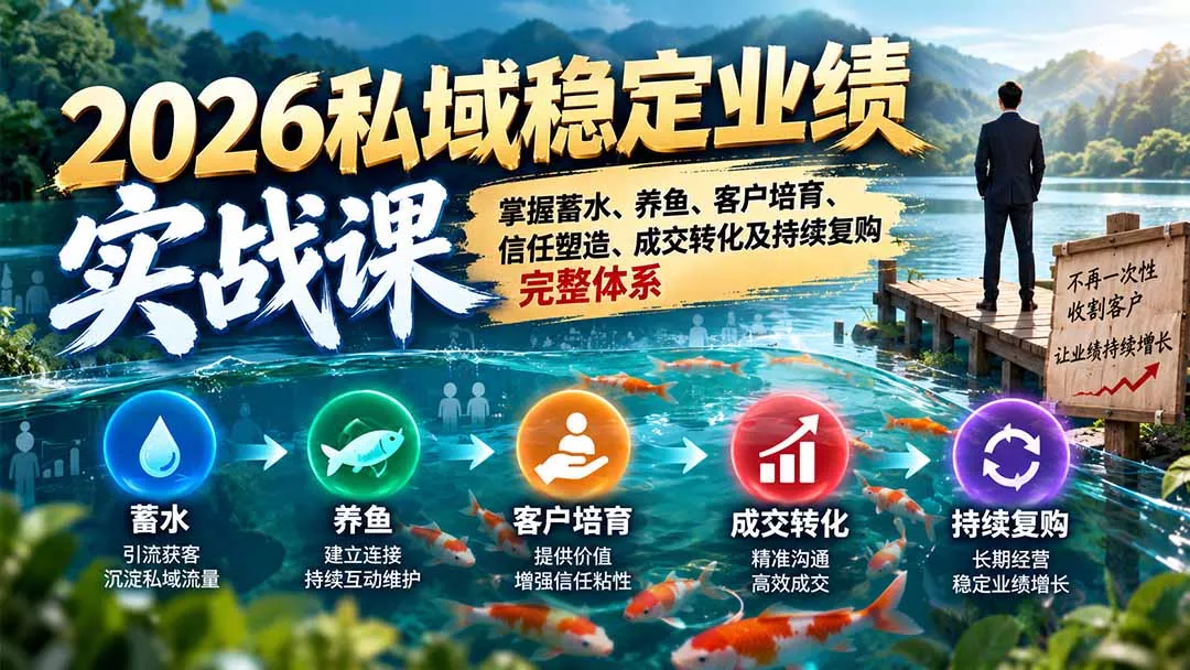 2026私域稳定业绩实战课：掌握蓄水、养鱼、客户培育、信任塑造、成交转化及持续复购完整体系-卓越网创