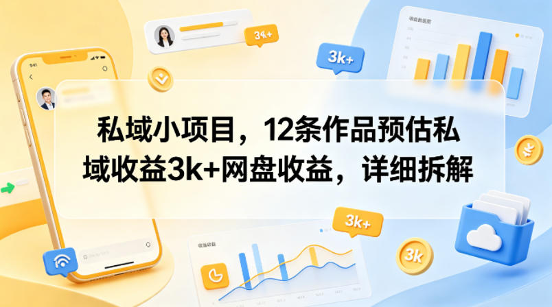 私域小项目,12条作品预估私域收益3k+网盘收益,详细拆解-卓越网创