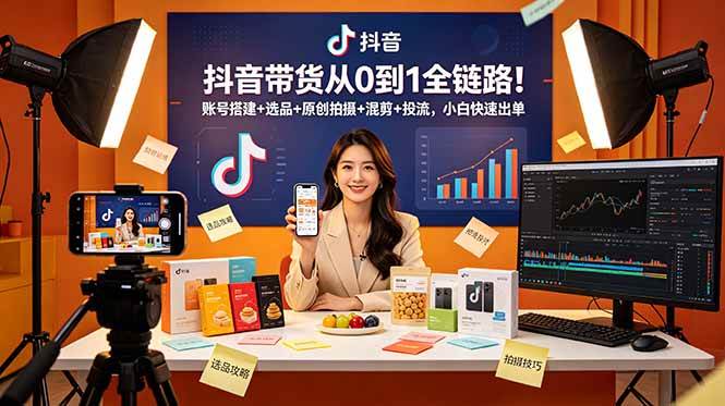 (18963期)抖音带货从0到1全链路!账号搭建+选品+原创拍摄+混剪+投流,小白快速出单 (18963期)抖音带货从0到1全链路!账号搭建+选品+原创拍摄+混剪+投流,小白快速出单