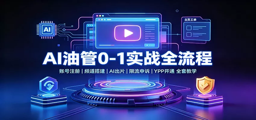 AI油管0-1实战：账号注册频道搭建，AI出片，限流申诉，YPP开通全套教学-卓越网创