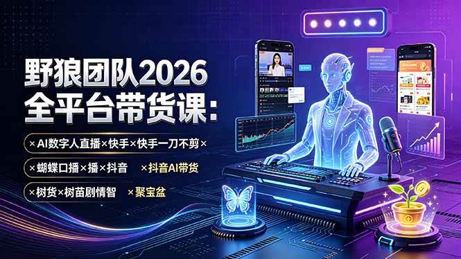 (19511期)野狼团队2026全平台带货课-7月:AI数字人直播×快手一刀不剪×蝴蝶口播×抖音AI带货×树苗剧情智剪×聚宝盆 (19511期)野狼团队2026全平台带货课-7月:AI数字人直播×快手一刀不剪×蝴蝶口播×抖音AI带货×树苗剧情智剪×聚宝盆