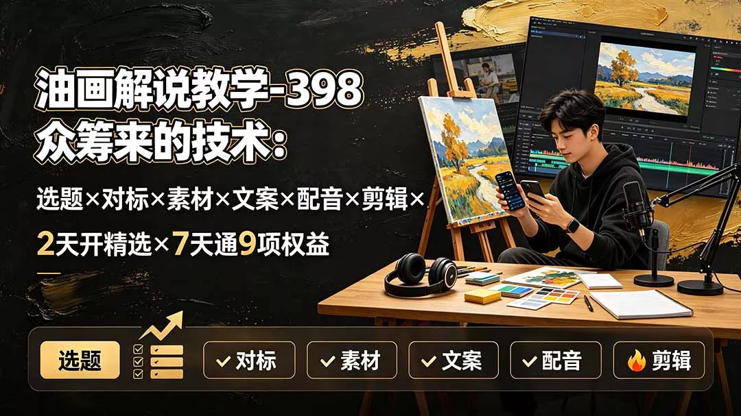 油画解说教学-398众筹来的技术:选题×对标×素材×文案×配音×剪辑×2天开精选×7天通9项权益 油画解说教学-398众筹来的技术:选题×对标×素材×文案×配音×剪辑×2天开精选×7天通9项权益