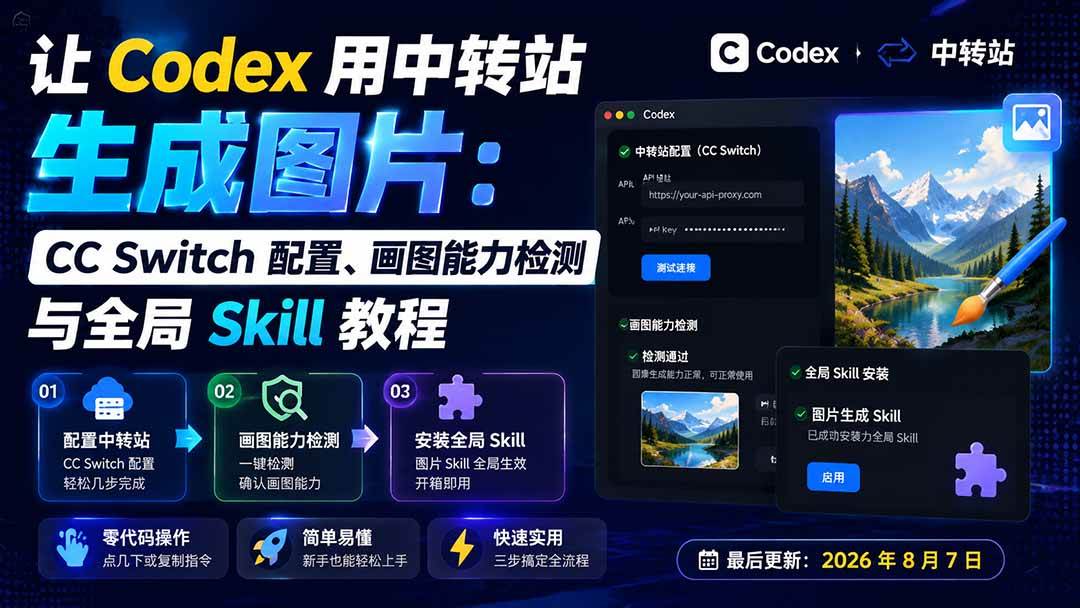 (19777期)让 Codex 用中转站生成图片:CC Switch 配置、画图能力检测与全局 Skill 教程-卓越网创