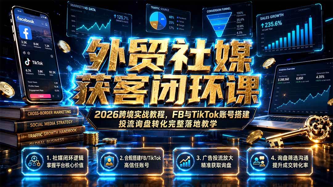 (19611期)外贸社媒获客闭环课|2026跨境实战教程,FB与TikTok账号搭建投流询盘转化完整落地教学 (19611期)外贸社媒获客闭环课|2026跨境实战教程,FB与TikTok账号搭建投流询盘转化完整落地教学