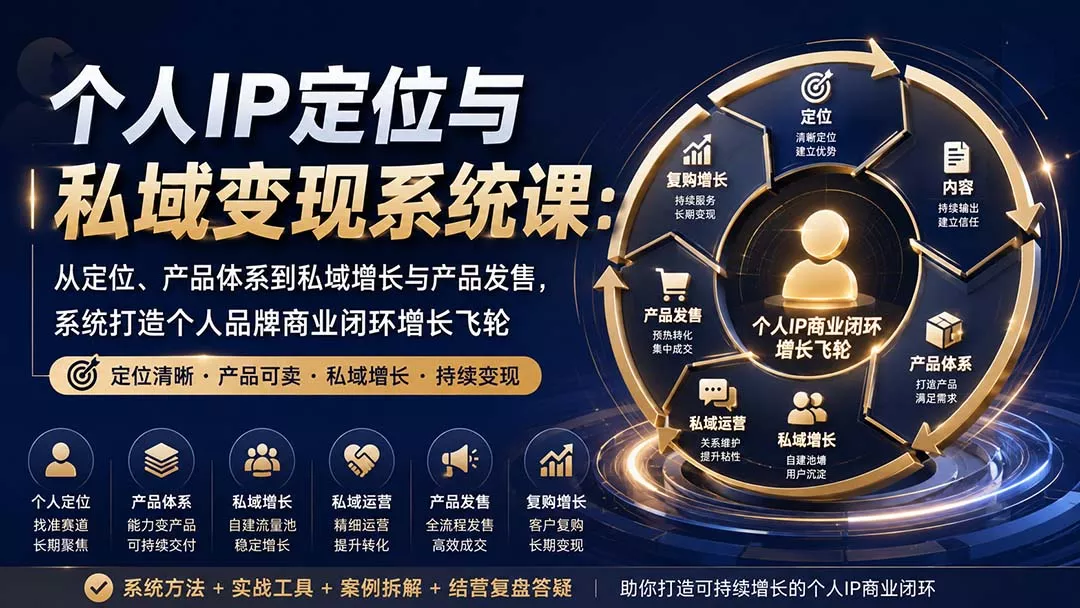 个人IP定位与私域变现系统课：从定位、产品体系到私域增长与产品发售，系统打造个人品牌商业闭环增长飞轮-卓越网创