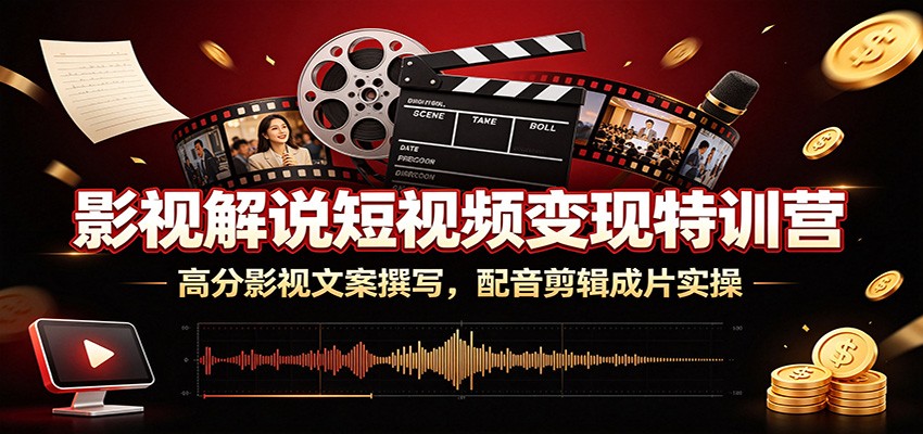 影视解说短视频变现特训营:高分影视文案撰写,配音剪辑成片实操-卓越网创