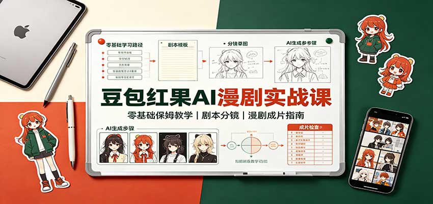 豆包红果AI漫剧实战课：零基础保姆教学，剧本分镜，漫剧成片指南-卓越网创