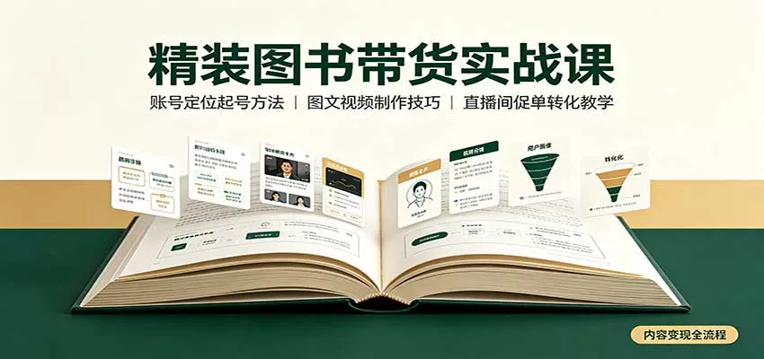 精装图书带货实战课：账号定位起号方法，图文视频制作，促单转化教学-卓越网创