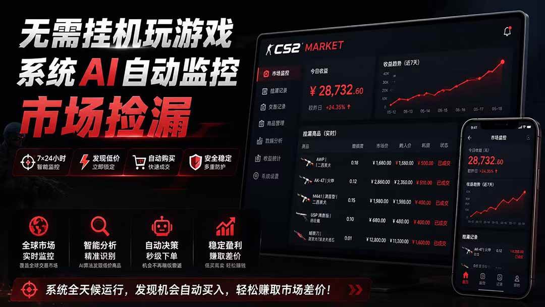 （19555期）系统AI自动监控市场捡漏，不用玩游戏|只需要一部手机|支持任何形式数据验证-卓越网创