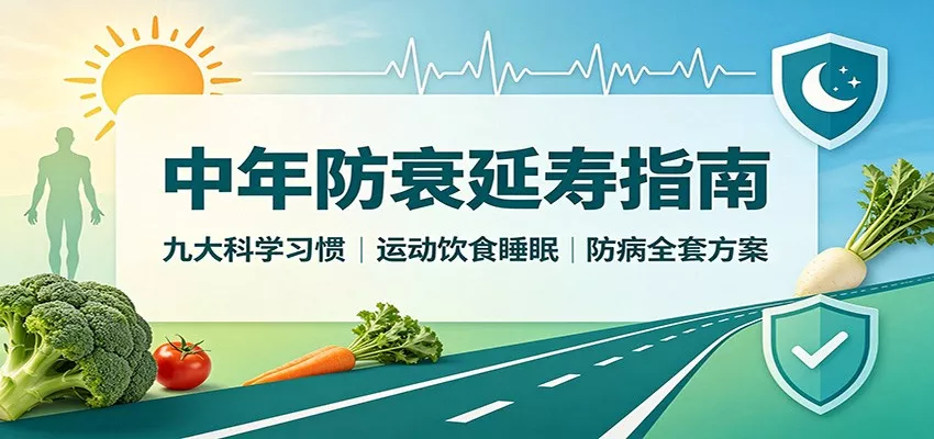 中年防衰延寿指南：九大科学习惯，运动饮食睡眠防病全套方案-卓越网创