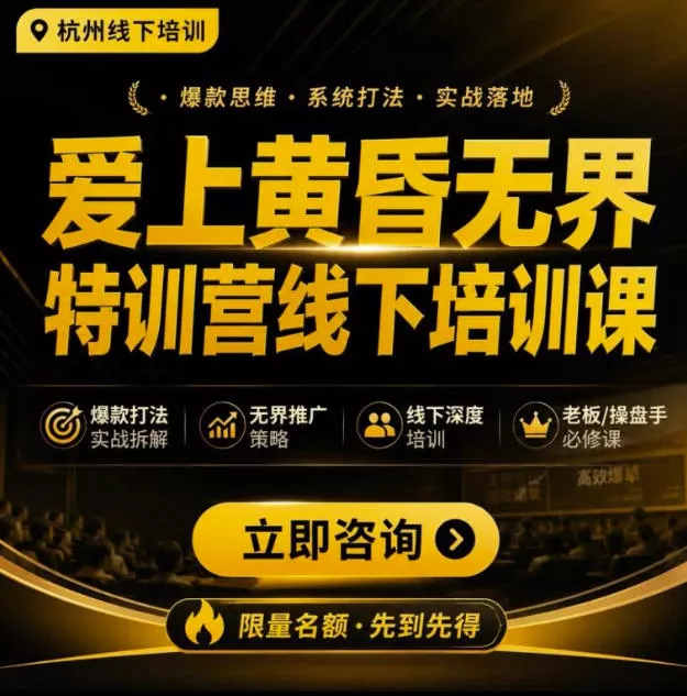 爱上黄昏无界特训营AI推广实战7月27-30杭州线下课,AI落地淘宝最完整的课程,学天猫淘宝的老板必看-卓越网创