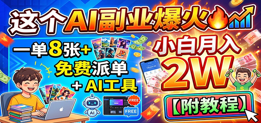 这个AI副业爆火!一单8张+,免费派单+AI工具,小白月入2W【附教程】-卓越网创