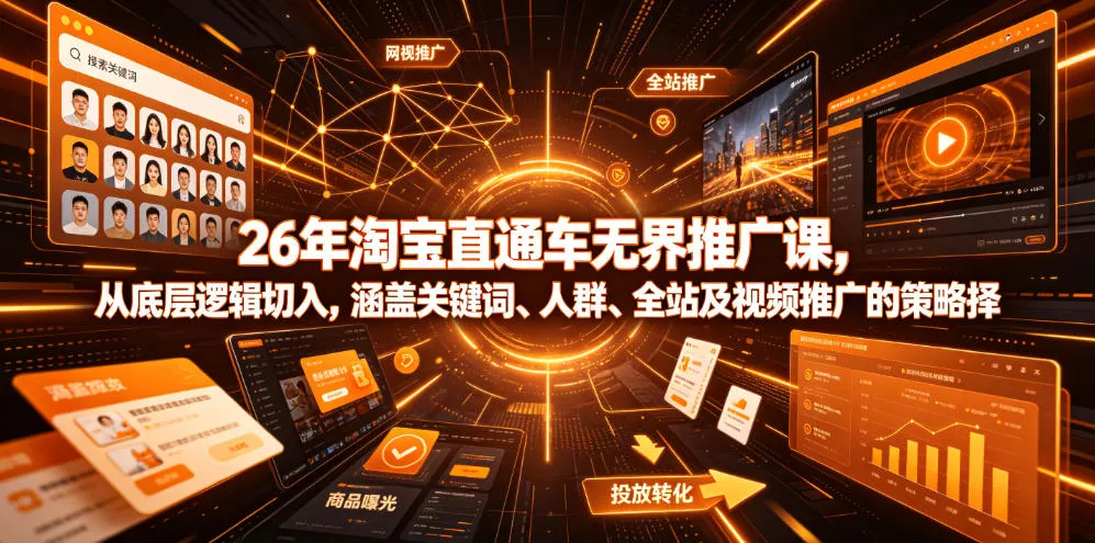 26年淘宝直通车无界推广课,从底层逻辑切入,涵盖关键词、人群、全站及视频推广的策略选择 26年淘宝直通车无界推广课,从底层逻辑切入,涵盖关键词、人群、全站及视频推广的策略选择