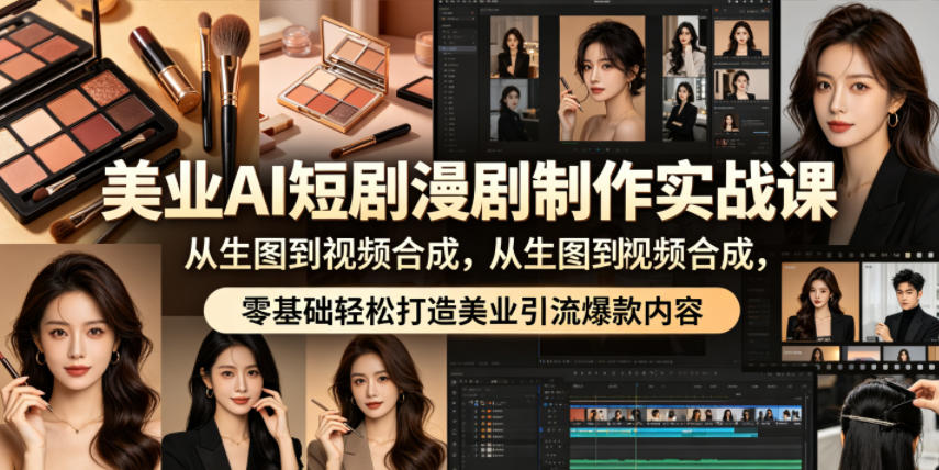 美业AI短剧漫剧制作实战课，从生图到视频合成，零基础轻松打造美业引流爆款内容-卓越网创