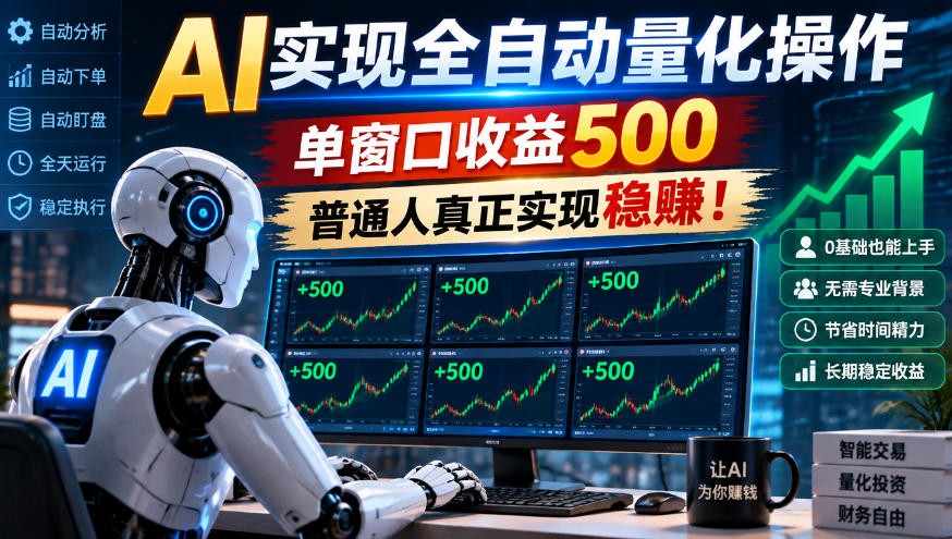 AI实现全自动量化，单窗口月入收益500，别嫌收益少，靠谱最重要！-卓越网创