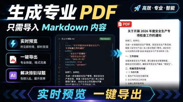 只需导入Markdown内容,实时预览一键导出专业PDF!轻松解决AI生成内容排版问题Presto 只需导入Markdown内容,实时预览一键导出专业PDF!轻松解决AI生成内容排版问题Presto