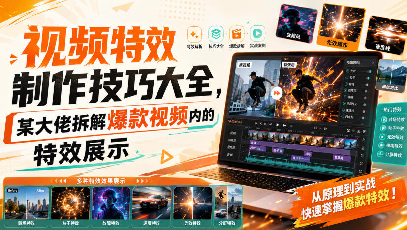 视频特效制作技巧大全,某大佬拆解爆款视频内的特效展示-卓越网创