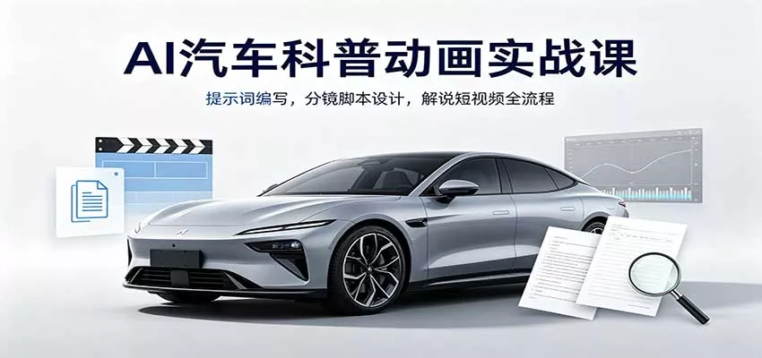 AI汽车科普动画实战课：提示词编写，分镜脚本设计，解说短视频全流程-卓越网创