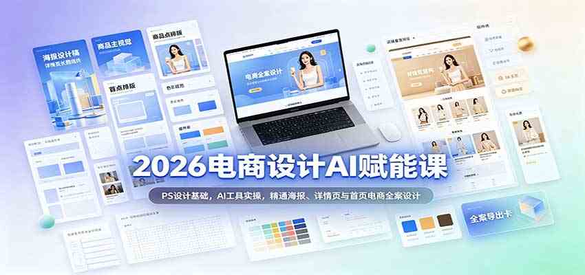 2026电商设计AI赋能课:PS设计基础,AI工具实操,精通海报、详情页与首页电商全案设计-卓越网创